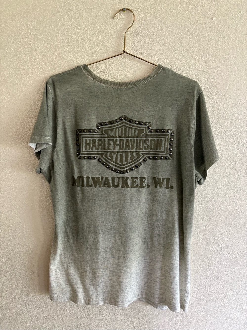 Deadstock Genuine Harley-Davidson women’s ombré Olive Green Logo T‑Shirt